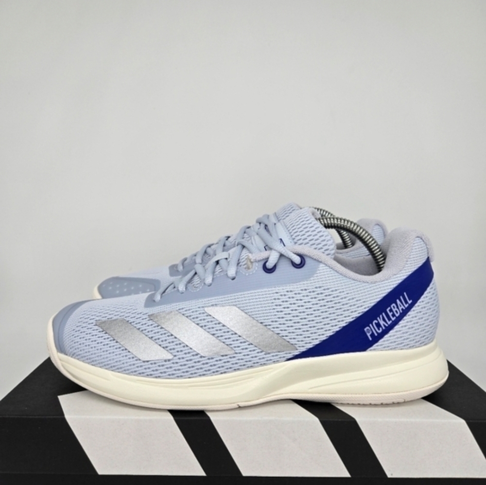 New adidas Pickleball Halo Blue Silver Metallic Women's Shoes Size 9 - Picture 1 of 8